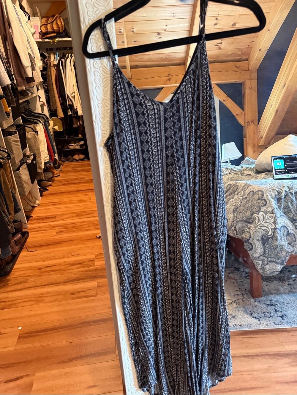 Women’s Black & White Patterned Maxi Slip Dress
